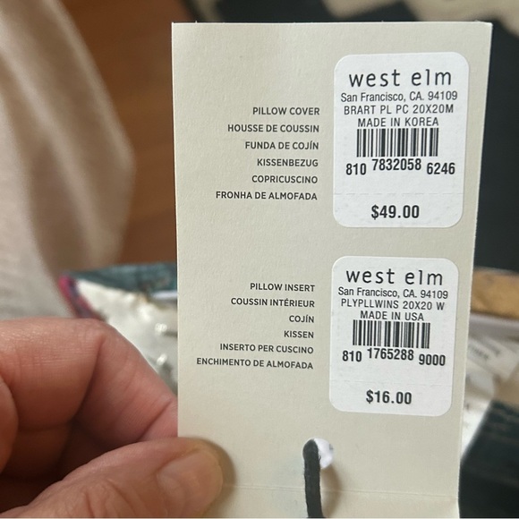 NWT West Elm Art Deco Pillow.  Blue, Gold, Red with White Background. Metallic - Picture 9 of 15